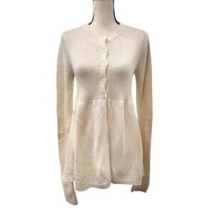 VINCE CREAM WOOL & CASHMERE BABY DOLL PEPLUM CARDIGAN SWEATER